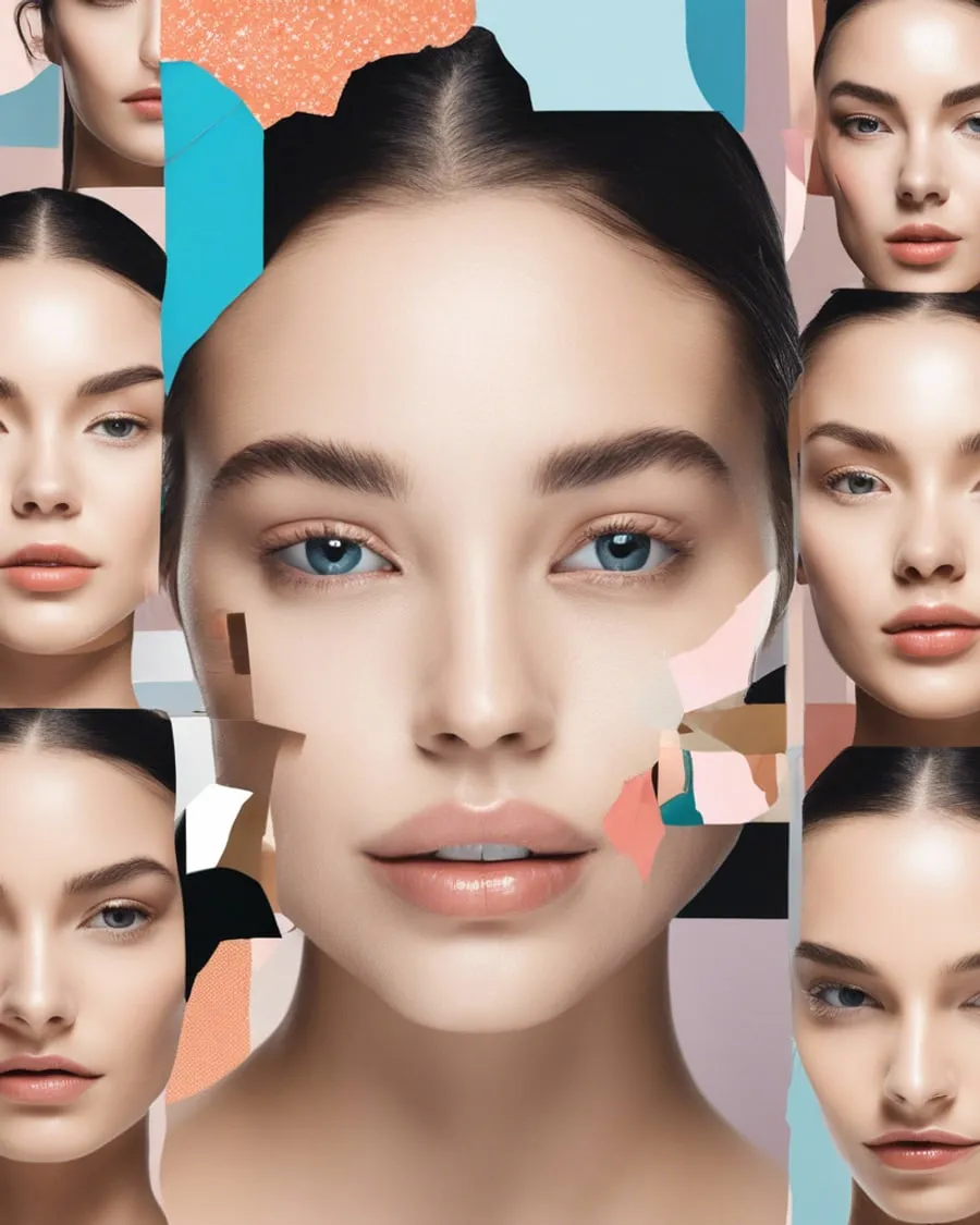 A collage of portraits with clear, even skin