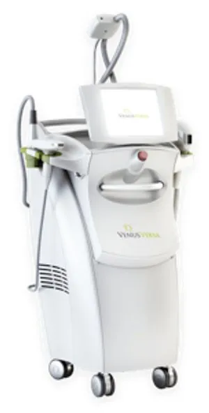 The Venus Versa system, a floor standing unit with a touchscreen and three applicator handpieces